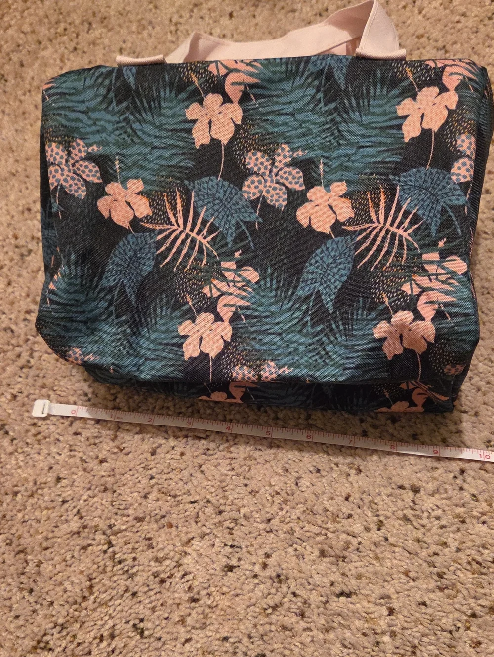 Floral Print Canvas Cosmetic Bag with Pink Handles NWT